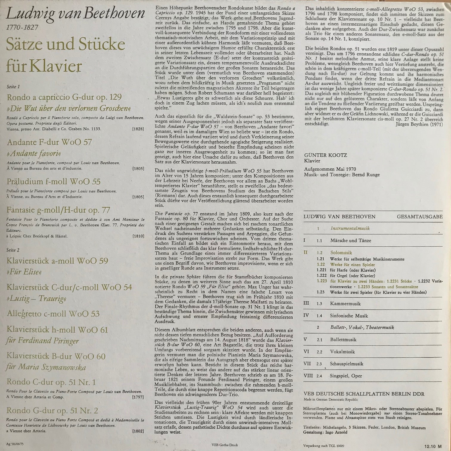 Ludwig van Beethoven Gesamtausgabe; Sätze und Stücke für Klavier