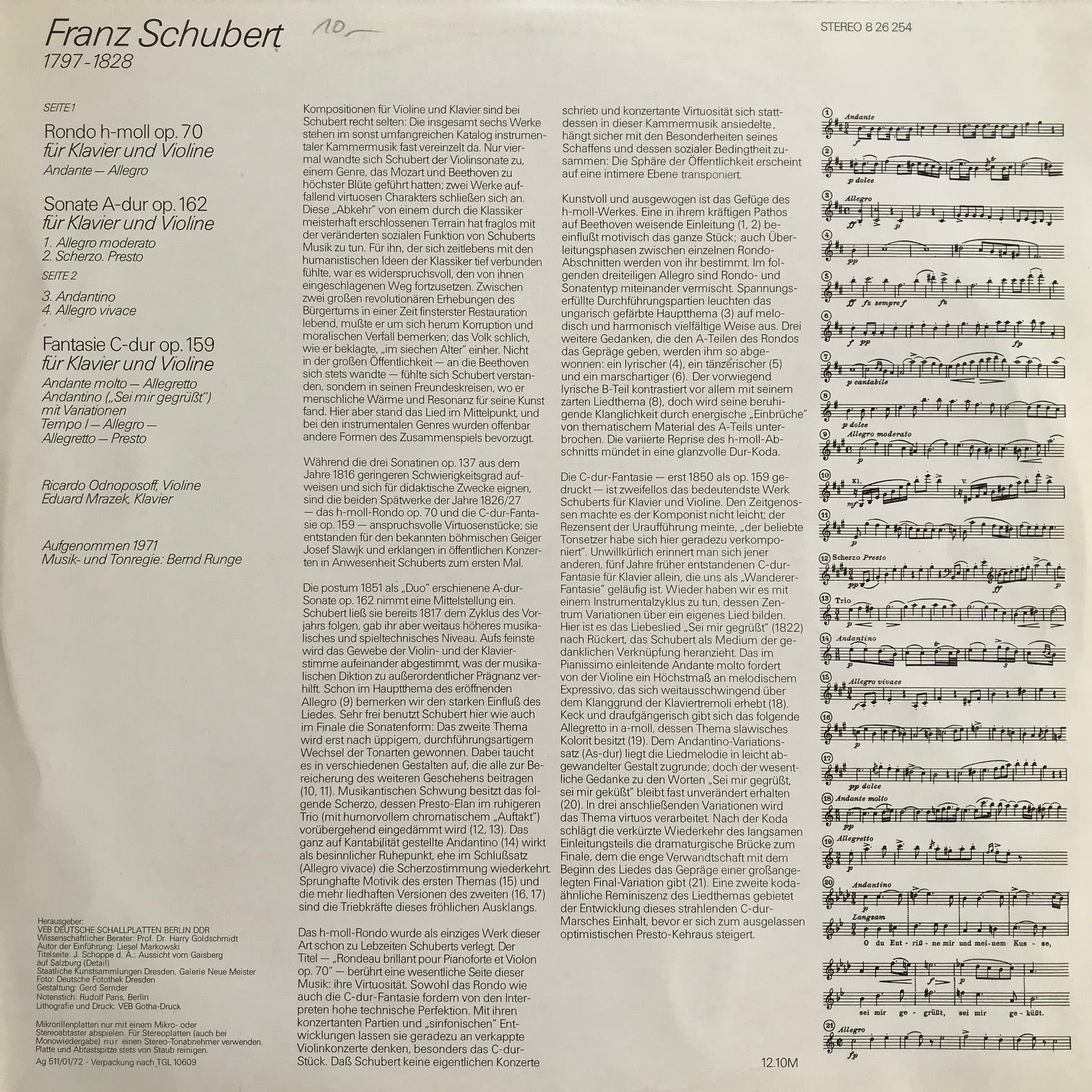 Schubert; Rondo h-moll op.70 Sonate A-dur op.162 Fantasie C-dur op.159 für Klavier und Violine (LP)