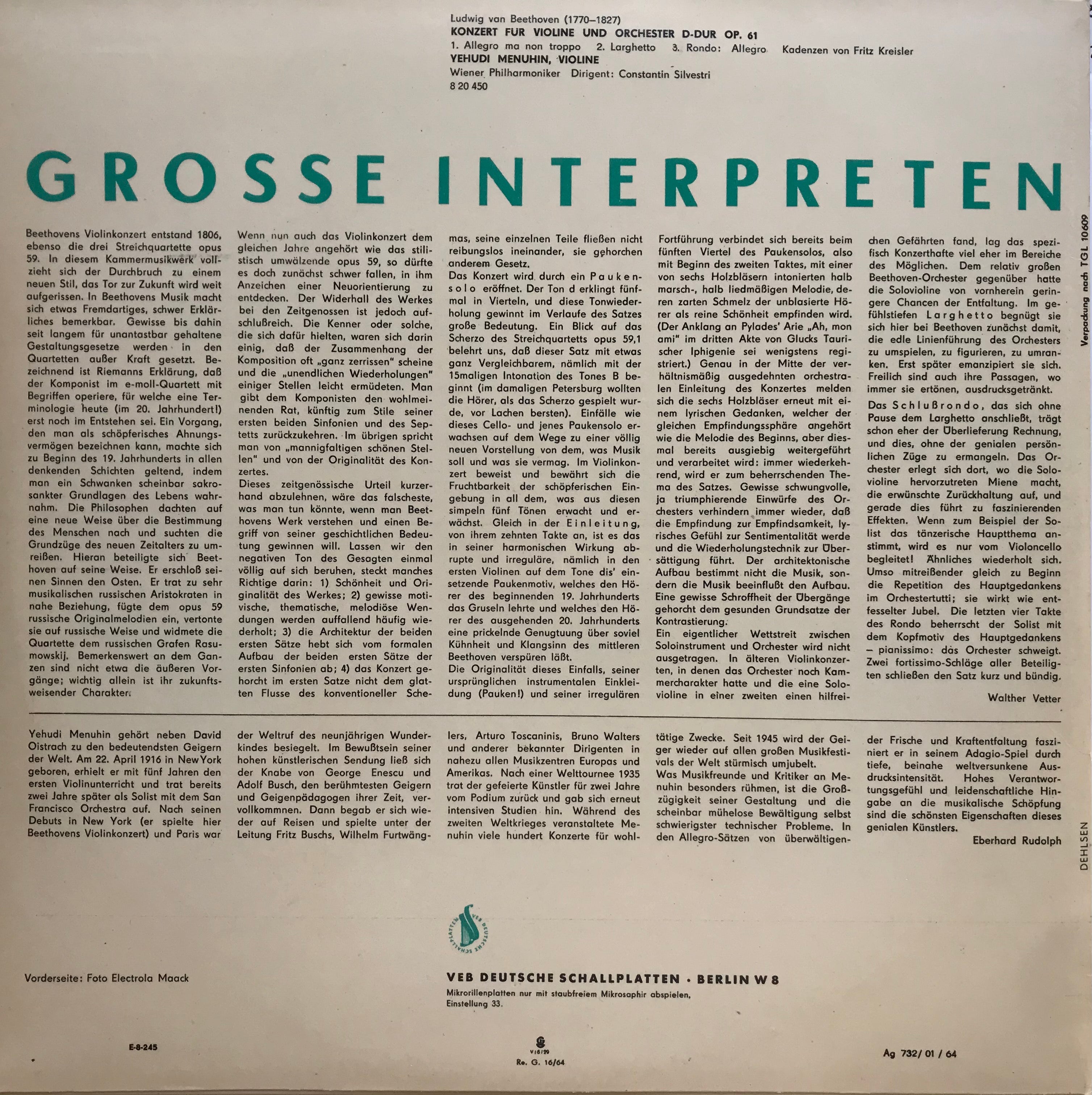 GROSSE INTERPRETEN - Ludwig van Beethoven (LP)