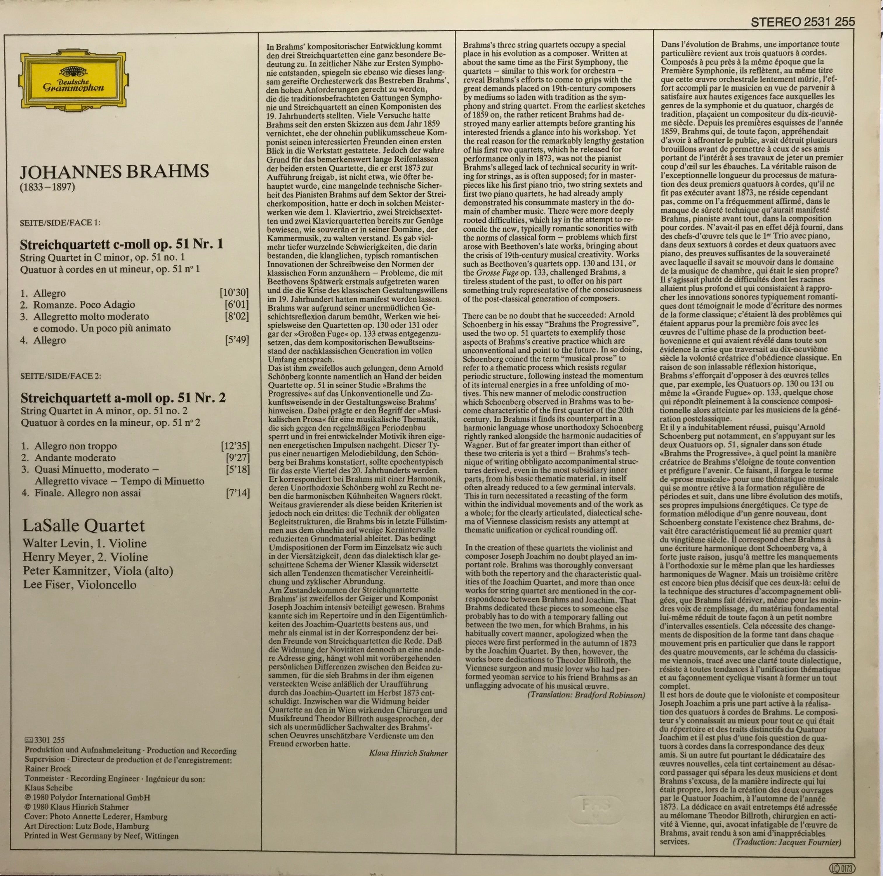 Johannes Brahms, Streichquartette - String Quartets op. 51, No. 1 & No. 2, LaSalle Quartett